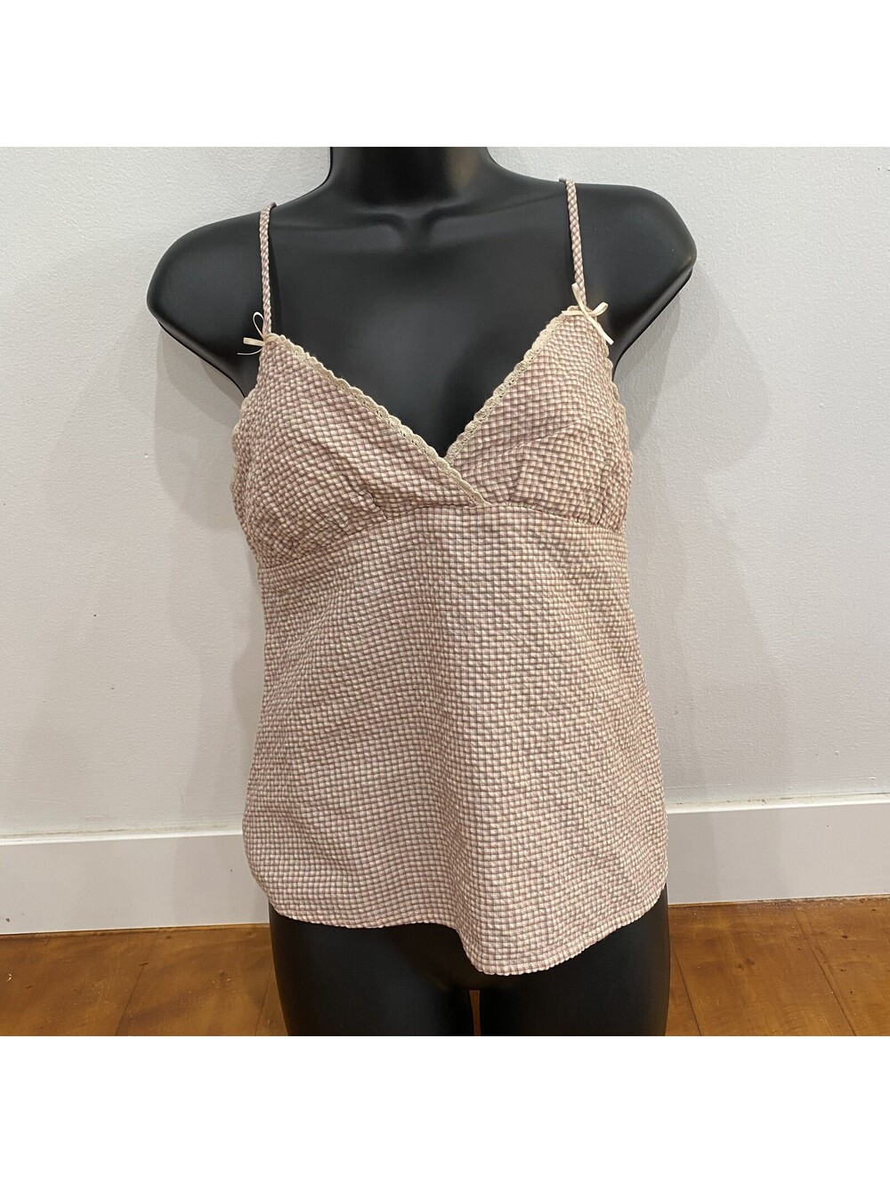 No Boundaries Gingham Y2K Lace Bows Cami Top Textured 2000s Sleeveless S (4-6)